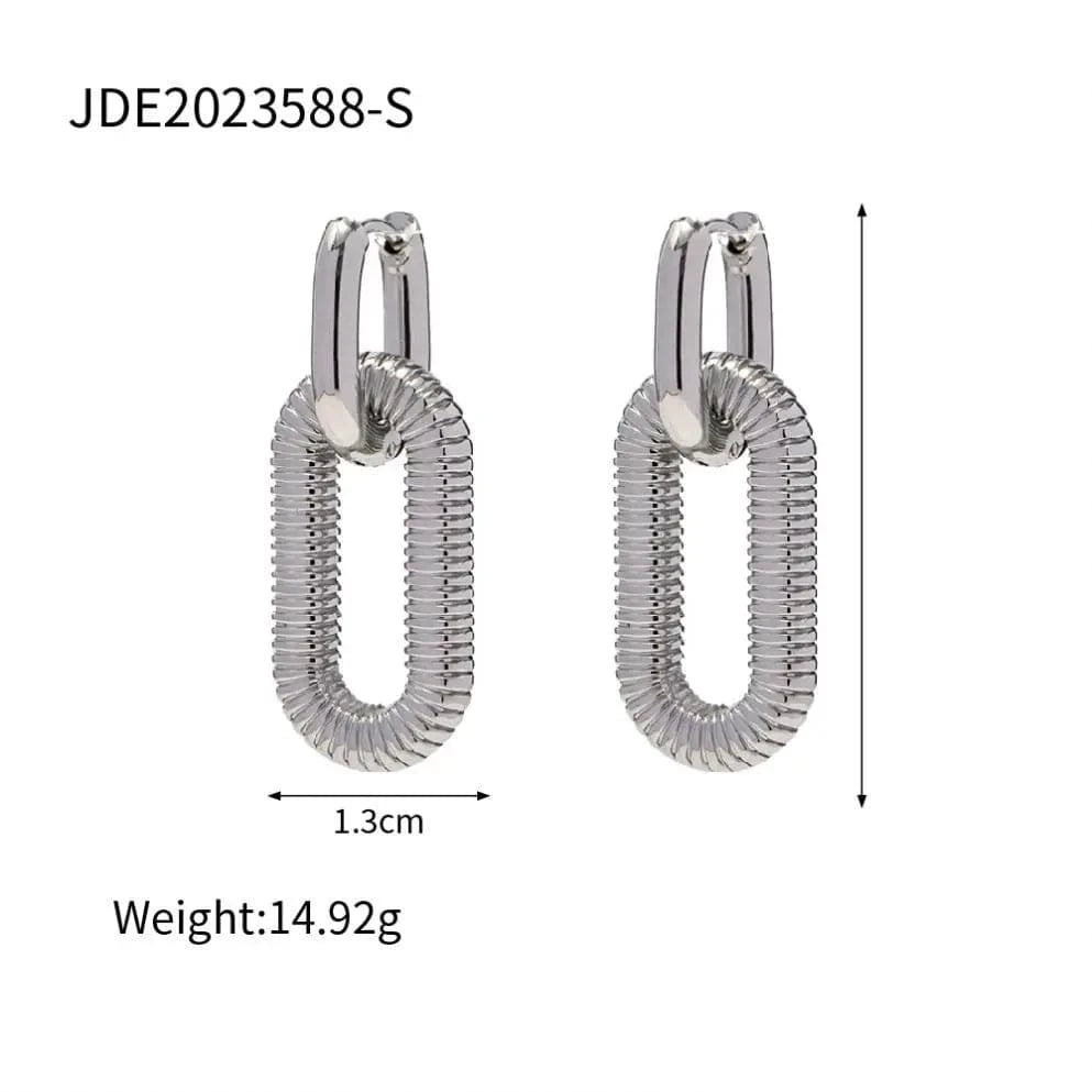 E2207 Exaggerated Chain Pendant Earring Geometric 18K Stainless Steel Gold Plated Double Hoop Earrings