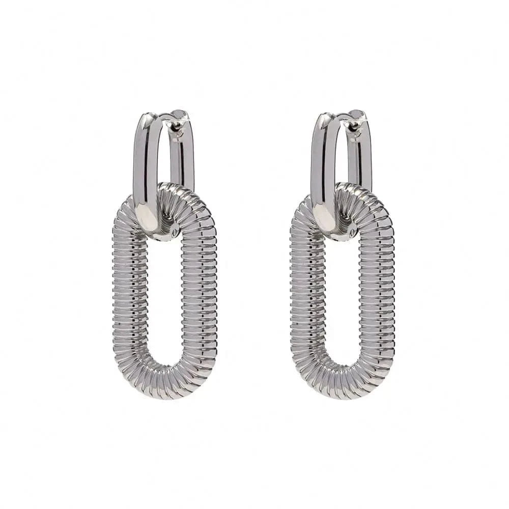 E2207 Exaggerated Chain Pendant Earring Geometric 18K Stainless Steel Gold Plated Double Hoop Earrings