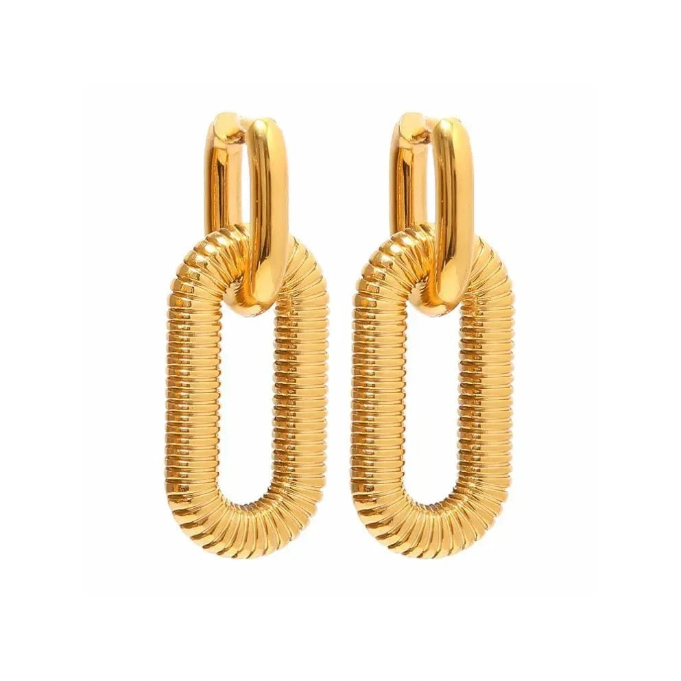 E2207 Exaggerated Chain Pendant Earring Geometric 18K Stainless Steel Gold Plated Double Hoop Earrings