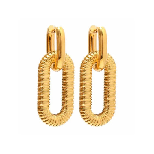 E2207 Exaggerated Chain Pendant Earring Geometric 18K Stainless Steel Gold Plated Double Hoop  Earrings