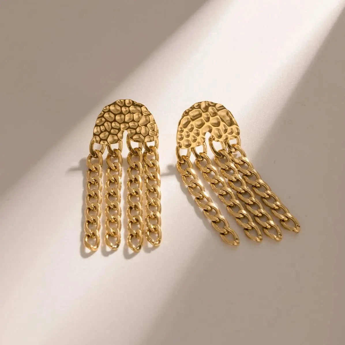 E2215 E2215 New Arrival 18K Gold Plated Texture Chain Earring Stainless Steel Cuban Chain Tassel Earring