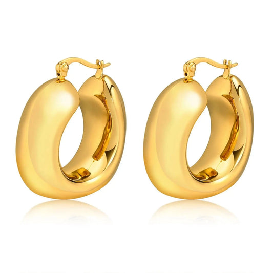 E2237 E2237 Charm 18K Gold Plated Stainless Steel Jewelry Gift Waterproof CC Shaped Chunky Earrings for Women