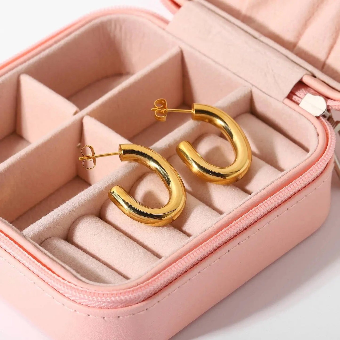 E2239 E2239 Water Proof 18K Gold Plated Stainless Steel Earrings Jewelry C Shaped Oval Huggie Earrings for Women