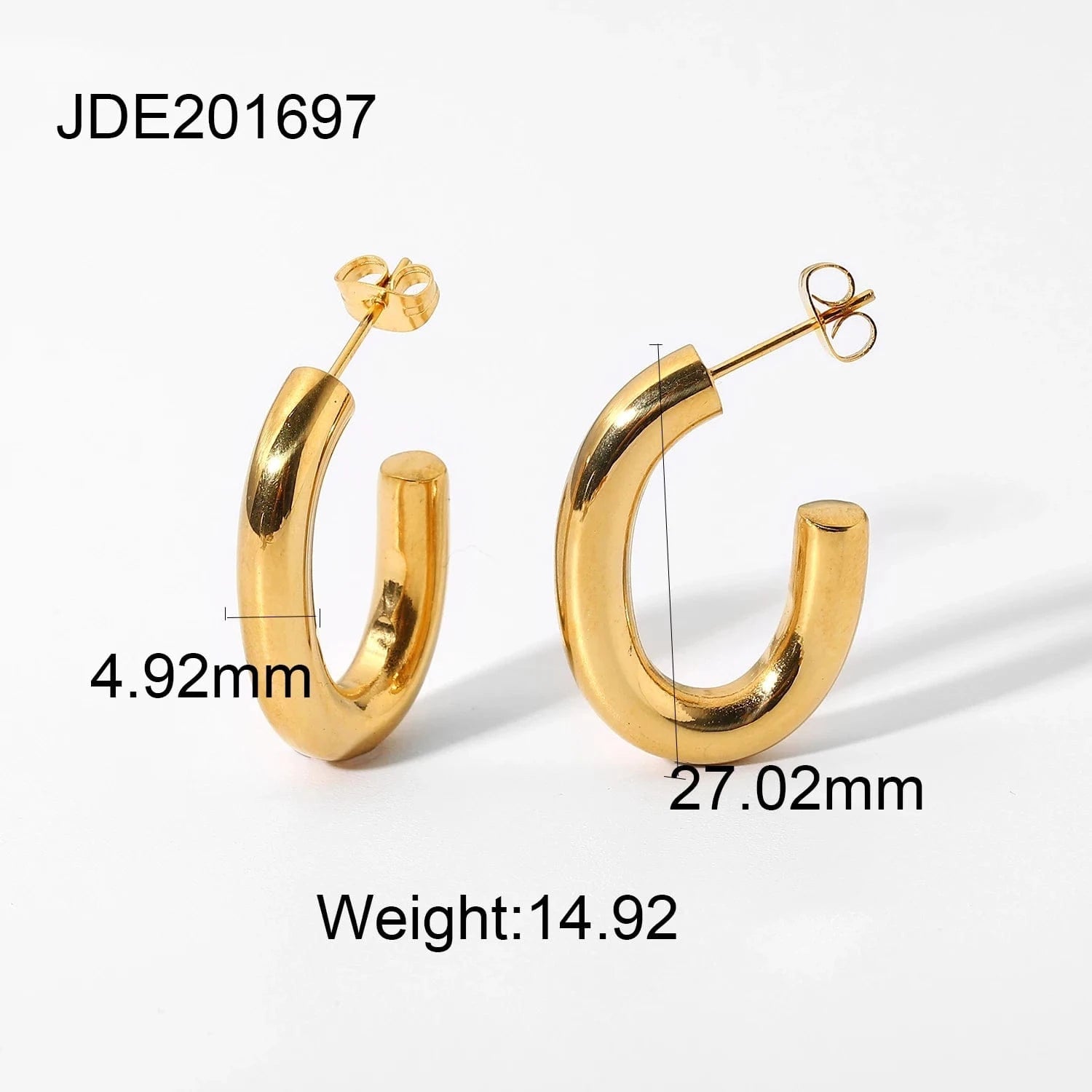E2239 E2239 Water Proof 18K Gold Plated Stainless Steel Earrings Jewelry C Shaped Oval Huggie Earrings for Women