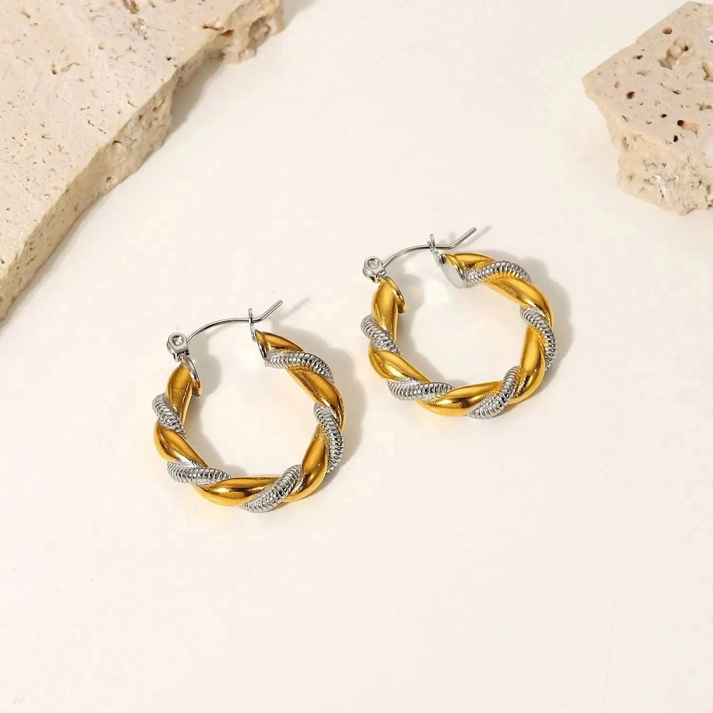 E2247 E2247 Waterproof Jewelry Stainless Steel Silver Croissant Earring Special Double Twisted Hoop Earring