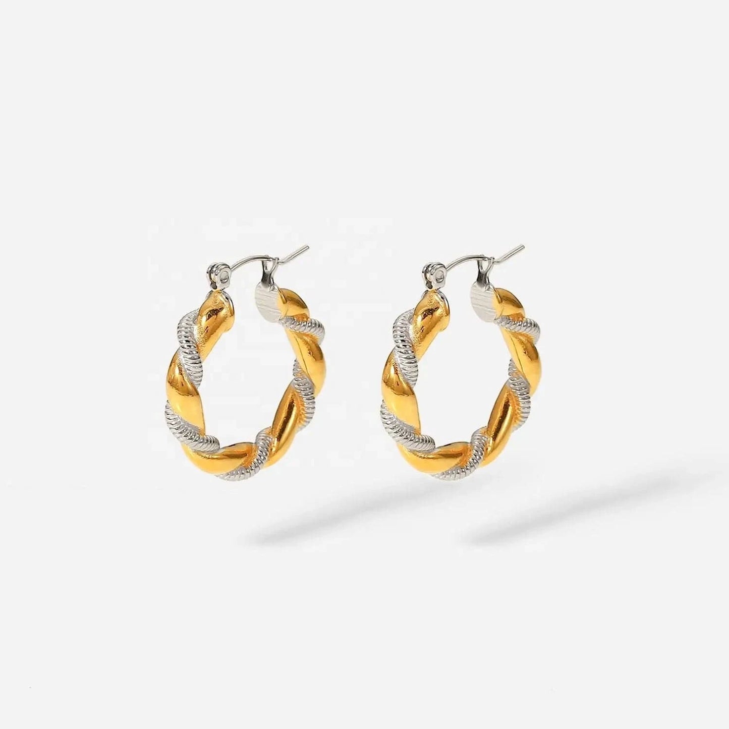 E2247 E2247 Waterproof Jewelry Stainless Steel Silver Croissant Earring Special Double Twisted Hoop Earring