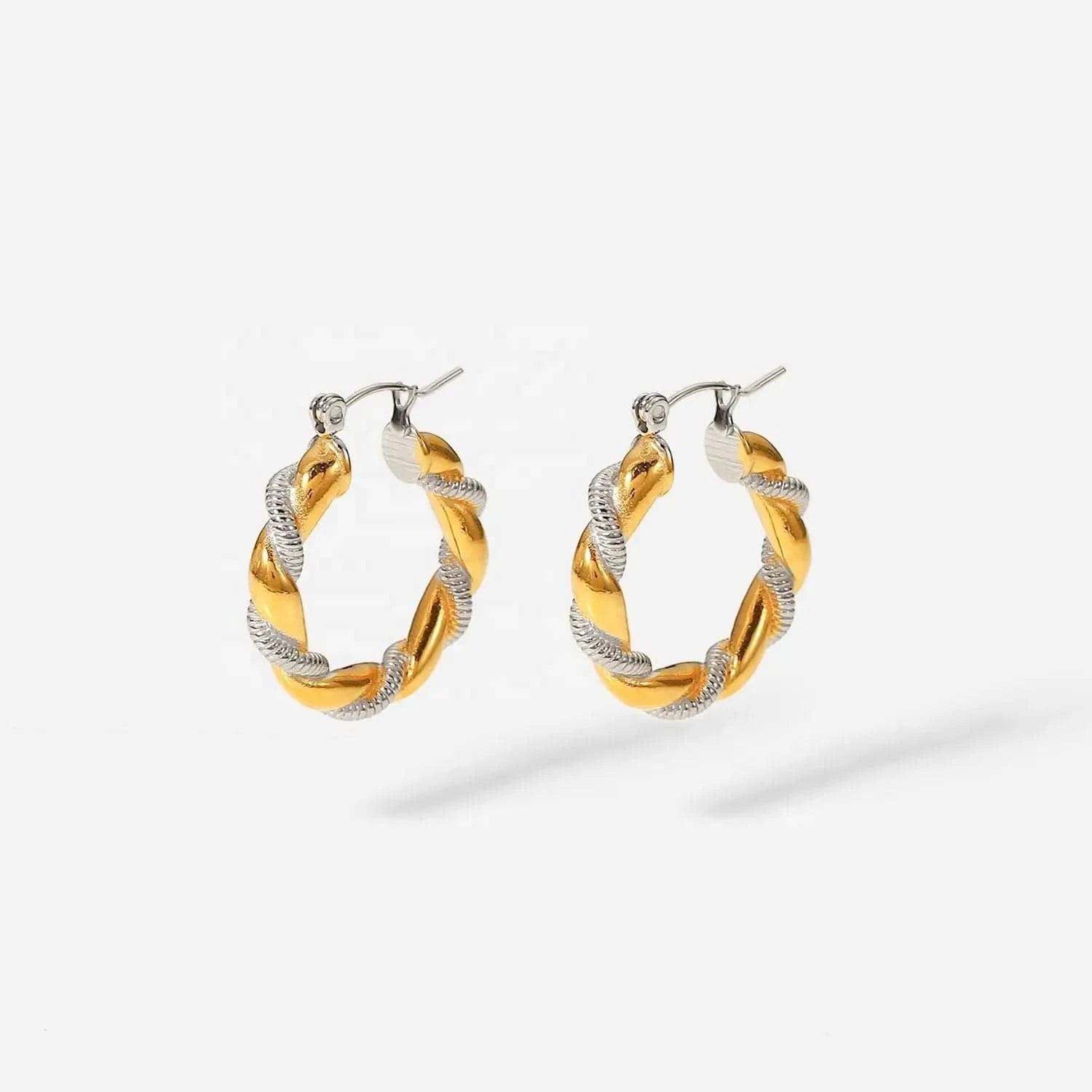 E2247 E2247 Waterproof Jewelry Stainless Steel Silver Croissant Earring Special Double Twisted Hoop Earring