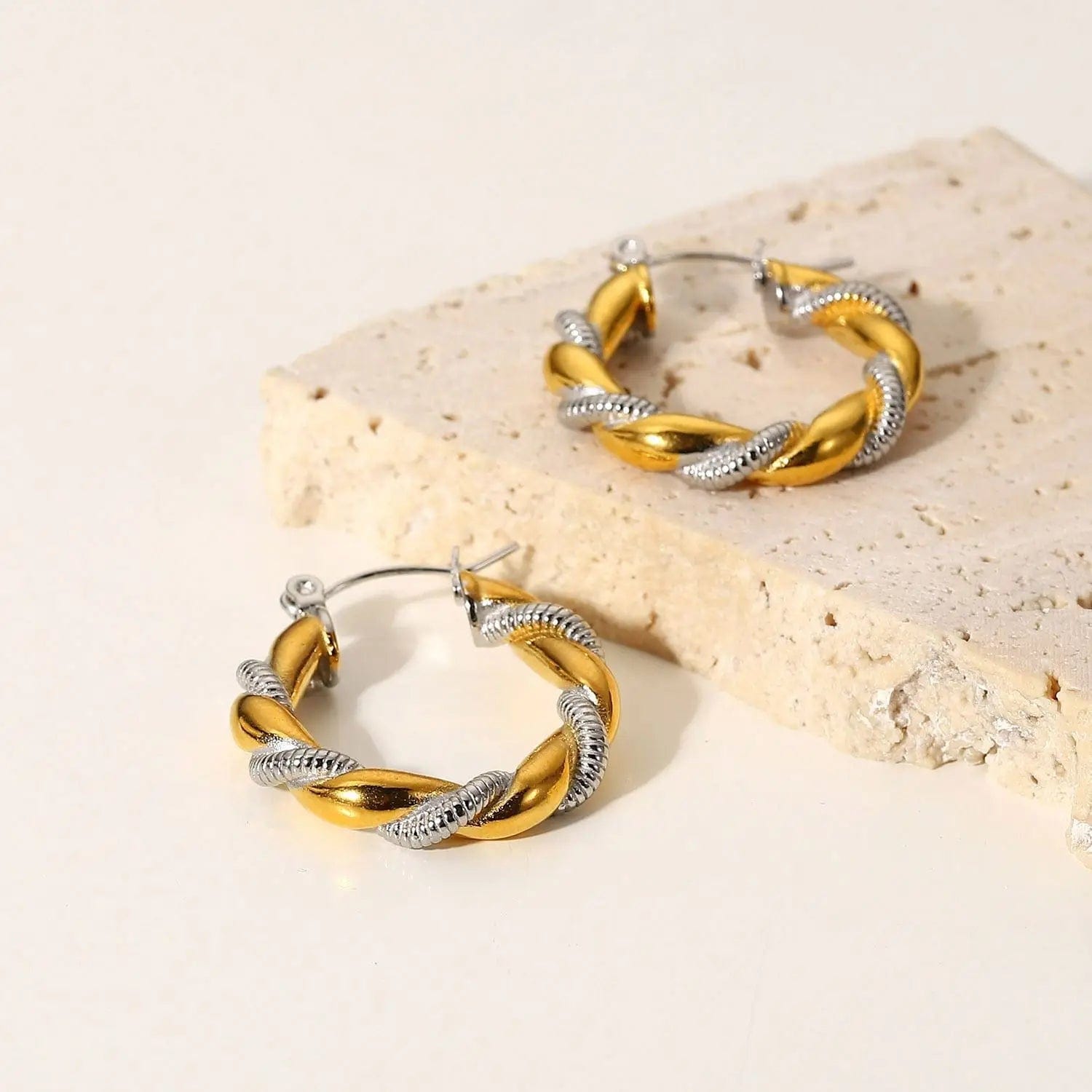 E2247 E2247 Waterproof Jewelry Stainless Steel Silver Croissant Earring Special Double Twisted Hoop Earring