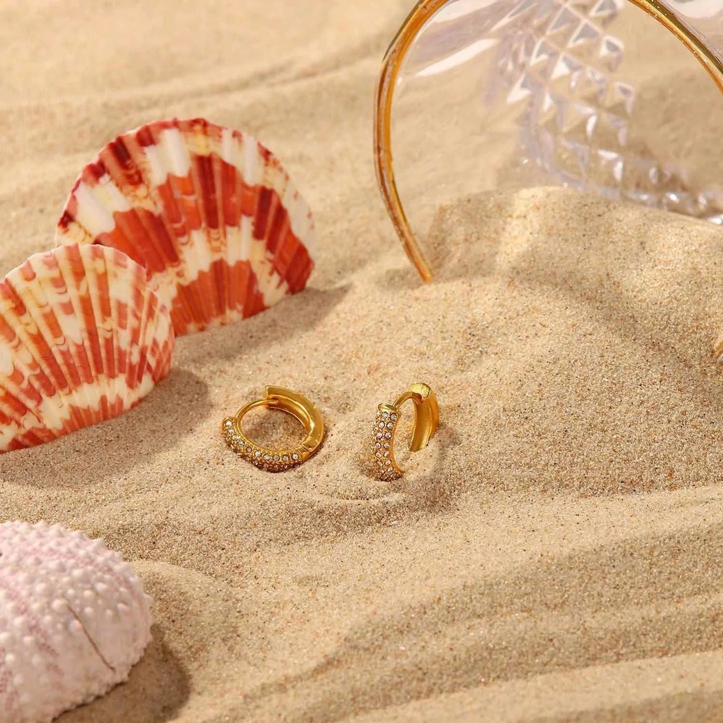 E2258 E2258 18K Gold Plated Clear Zircon Paved Hoop Earrings Waterproof Stainless Steel Zircon Huggie Earring
