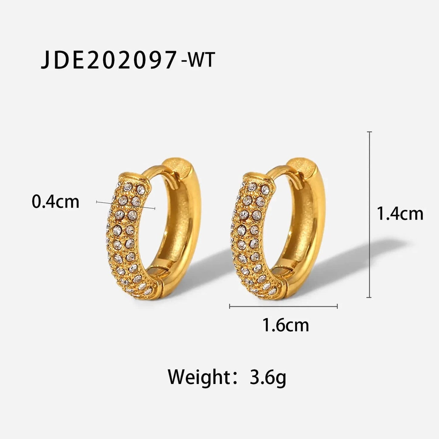 E2258 E2258 18K Gold Plated Clear Zircon Paved Hoop Earrings Waterproof Stainless Steel Zircon Huggie Earring