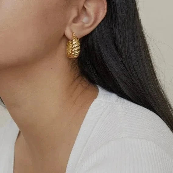 E2260 E2260 Stylish C Shape Croissant Earrings 18K Gold Plated Stainless Steel Twist Croissant Hoop Earring Women Jewelry