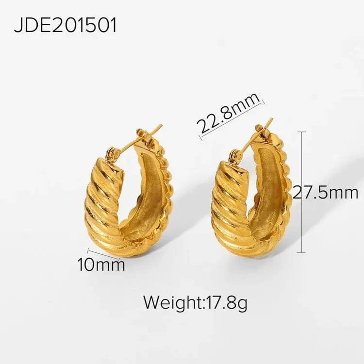 E2260 E2260 Stylish C Shape Croissant Earrings 18K Gold Plated Stainless Steel Twist Croissant Hoop Earring Women Jewelry