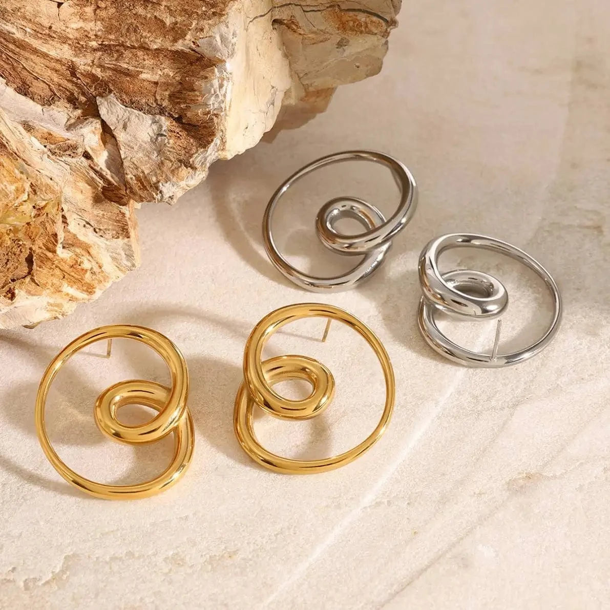 E2409 Unique Jewelry Style 18k Gold Stainless Steel Versatile Heart Spin Earrings