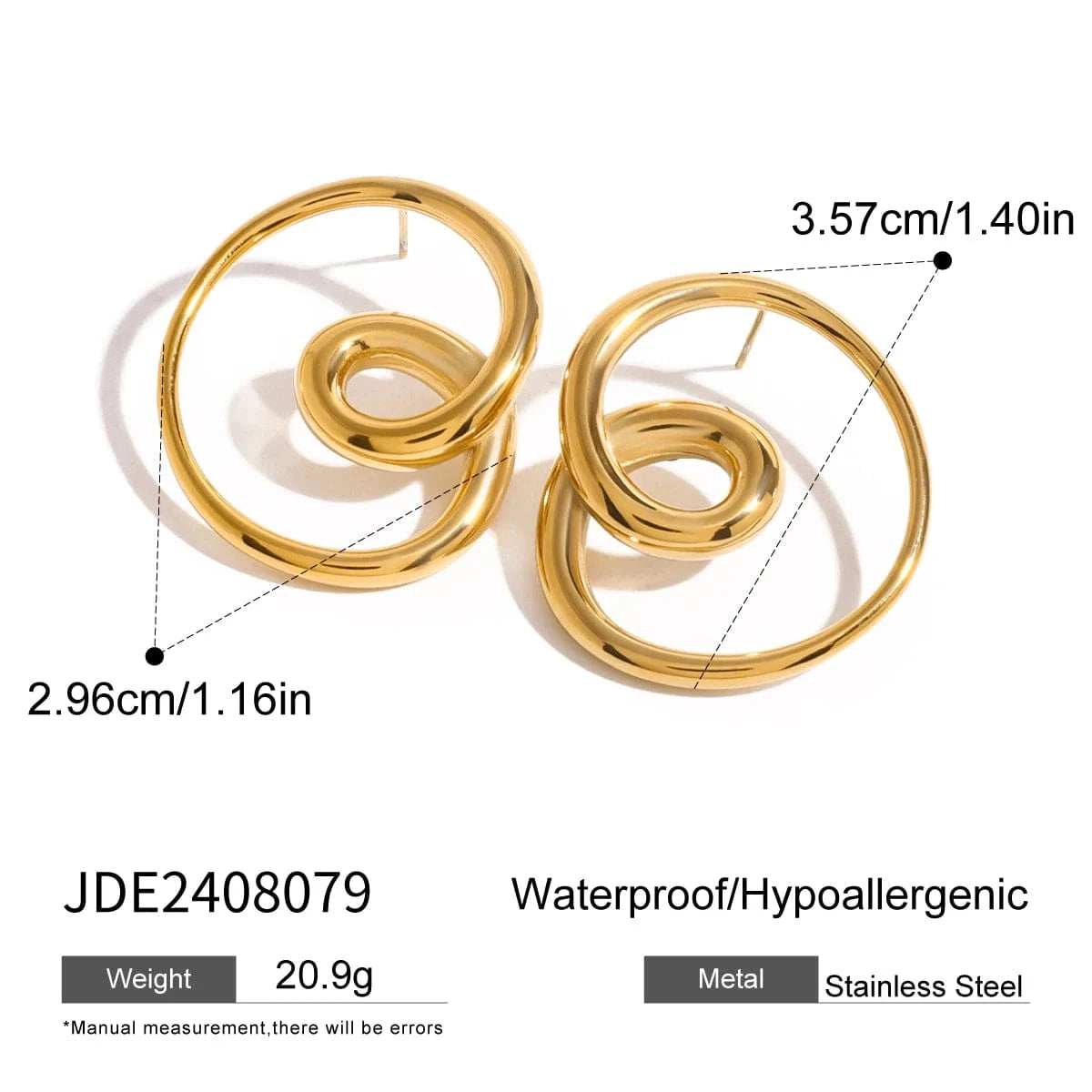 E2409 Unique Jewelry Style 18k Gold Stainless Steel Versatile Heart Spin Earrings