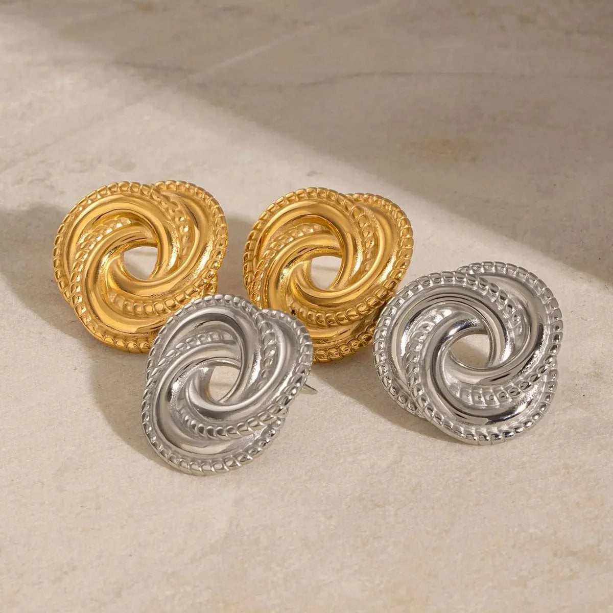 E2424 18k Gold Silver Color Stainless Steel Irregular Swirl Triangular Textured Earrings Trendy Fashion Statement