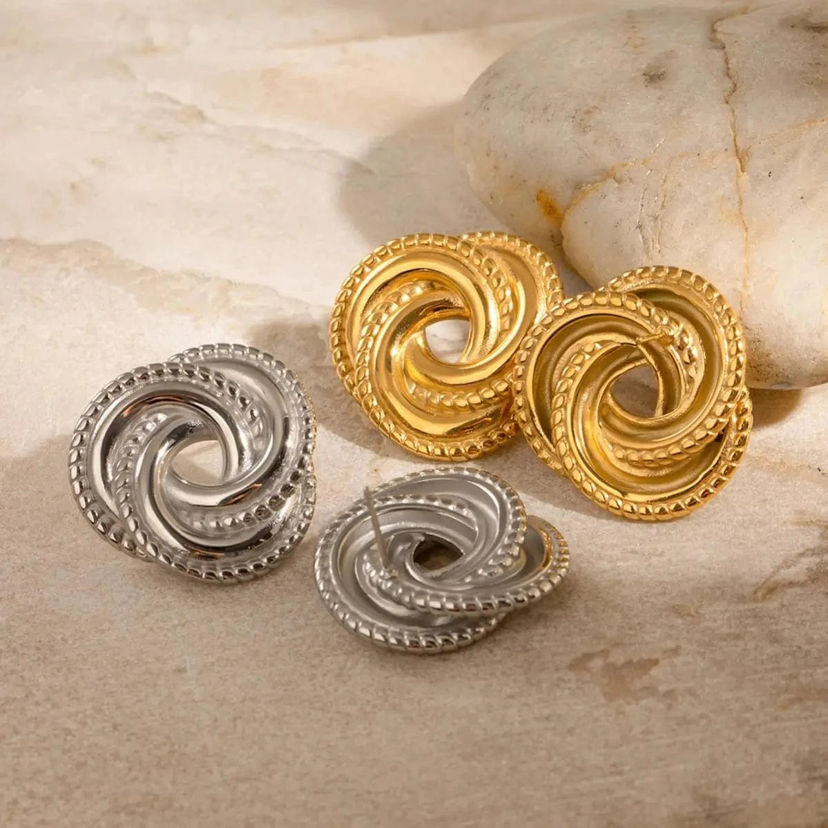 E2424 18k Gold Silver Color Stainless Steel Irregular Swirl Triangular Textured Earrings Trendy Fashion Statement