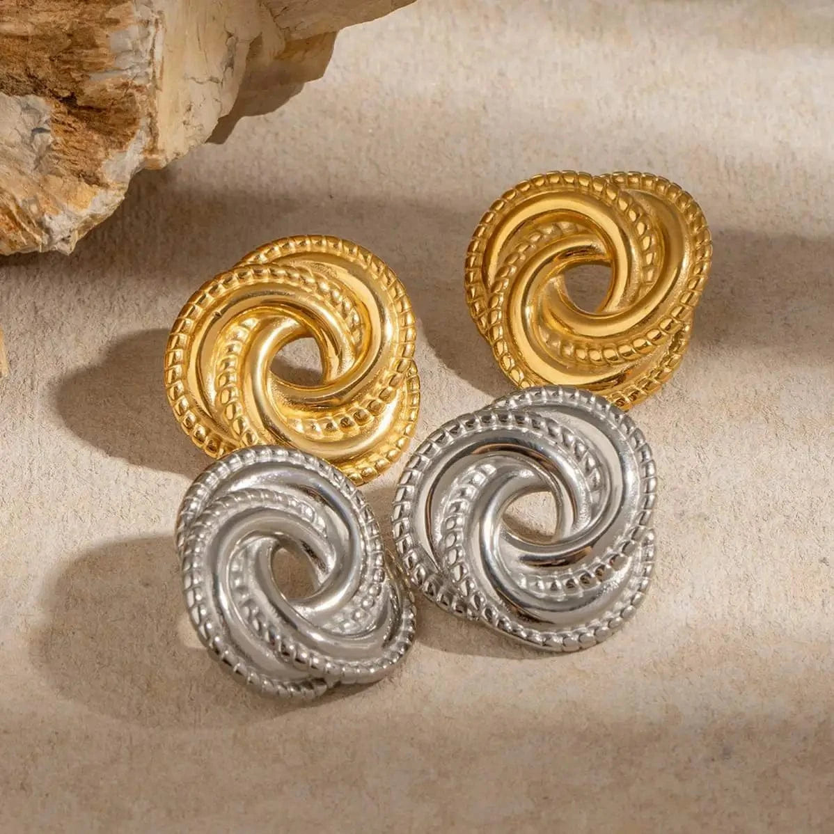 E2424 18k Gold Silver Color Stainless Steel Irregular Swirl Triangular Textured Earrings Trendy Fashion Statement