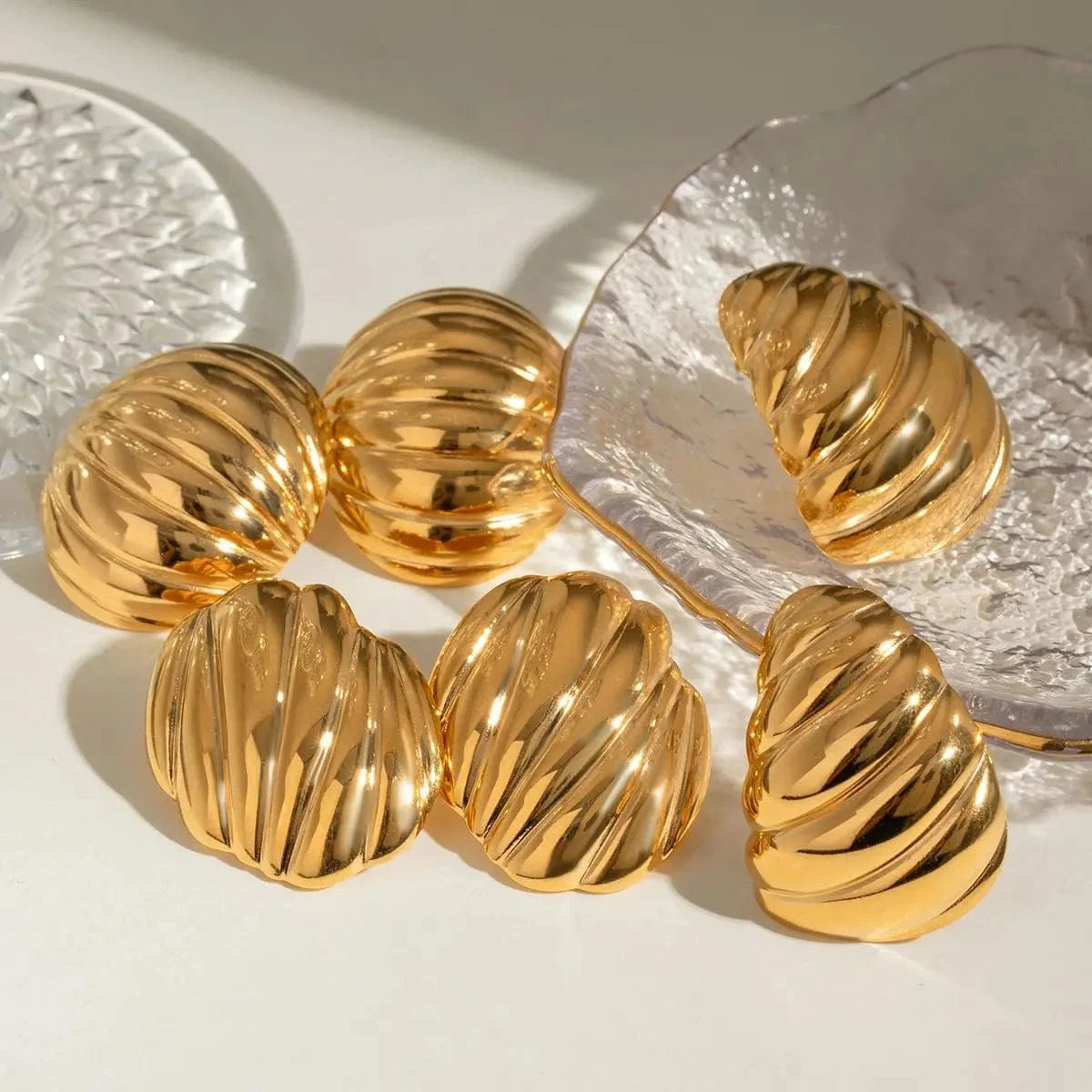 E2426 Jewelry Ins Popular 18k Gold Stainless Steel Geometric Glossy Ribbed Convex Chubby Earrings