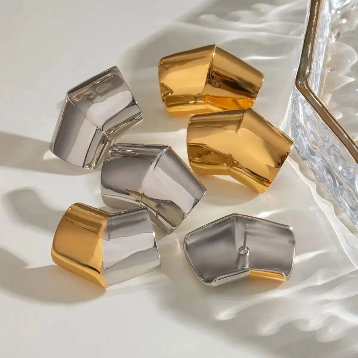 E2427 Jewelry Ins Popular 18k Gold Stainless Steel Plated Irregular Convex Trapezoidal Polished Earrings