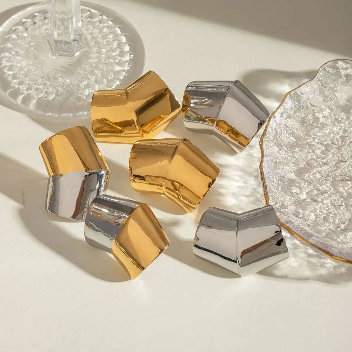 E2427 Jewelry Ins Popular 18k Gold Stainless Steel Plated Irregular Convex Trapezoidal Polished Earrings