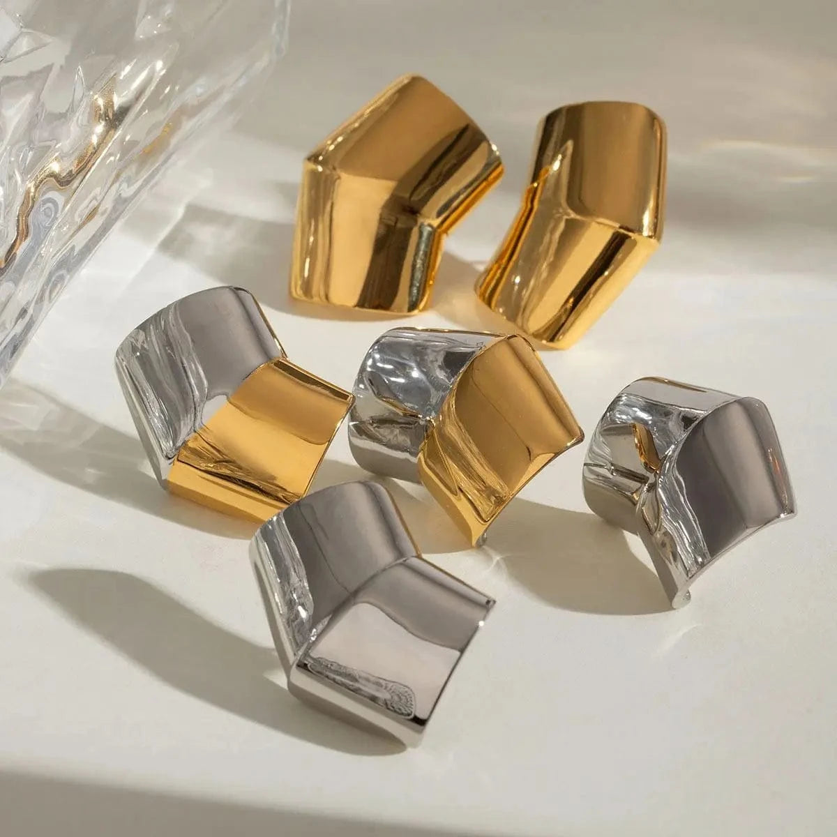 E2427 Jewelry Ins Popular 18k Gold Stainless Steel Plated Irregular Convex Trapezoidal Polished Earrings