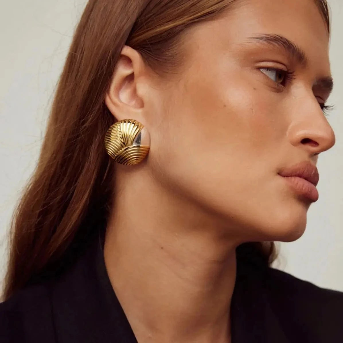 E2428 Jewelry Ins Popular 18k Gold Stainless Steel Plated Vintage Irregular Ribbed Earrings
