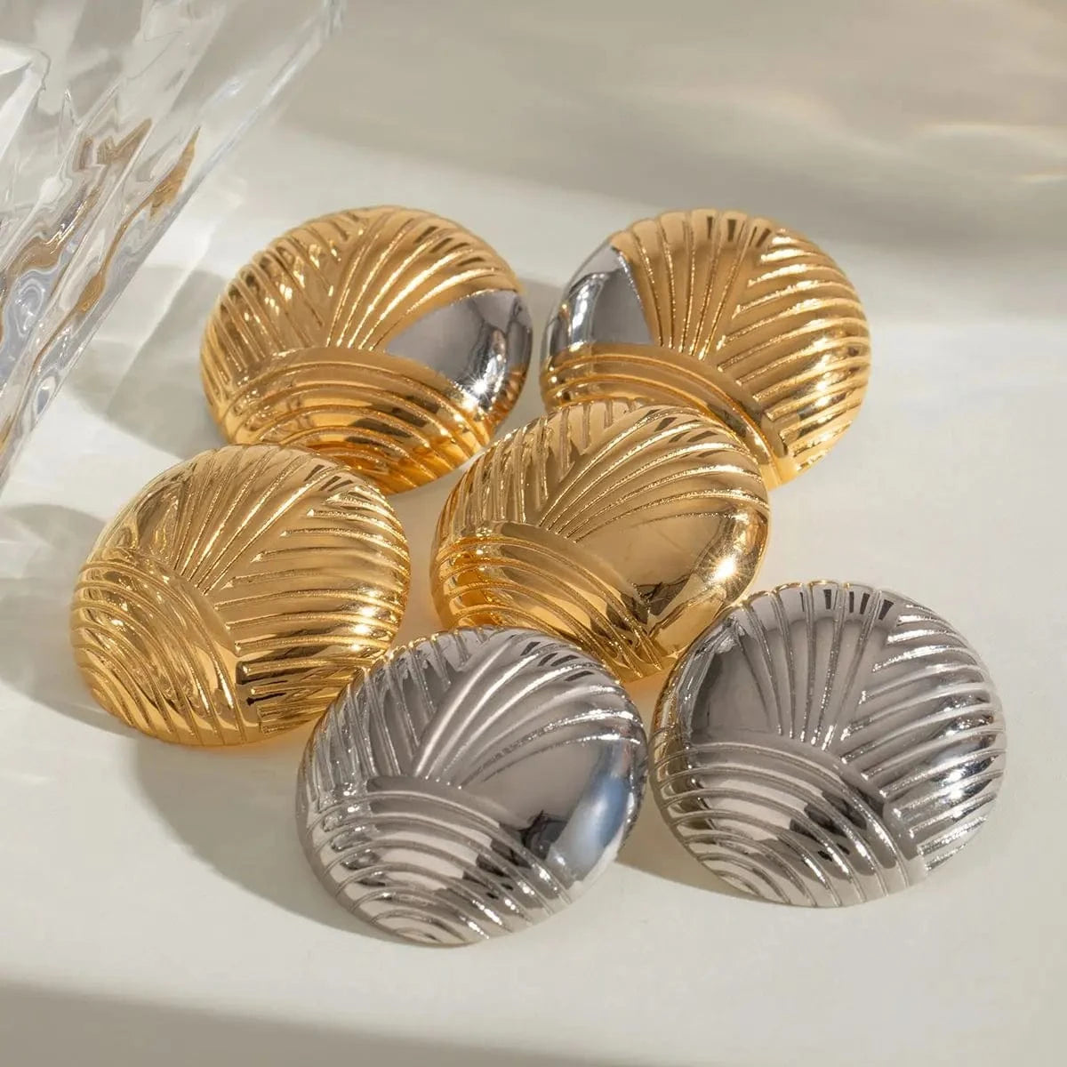 E2428 Jewelry Ins Popular 18k Gold Stainless Steel Plated Vintage Irregular Ribbed Earrings