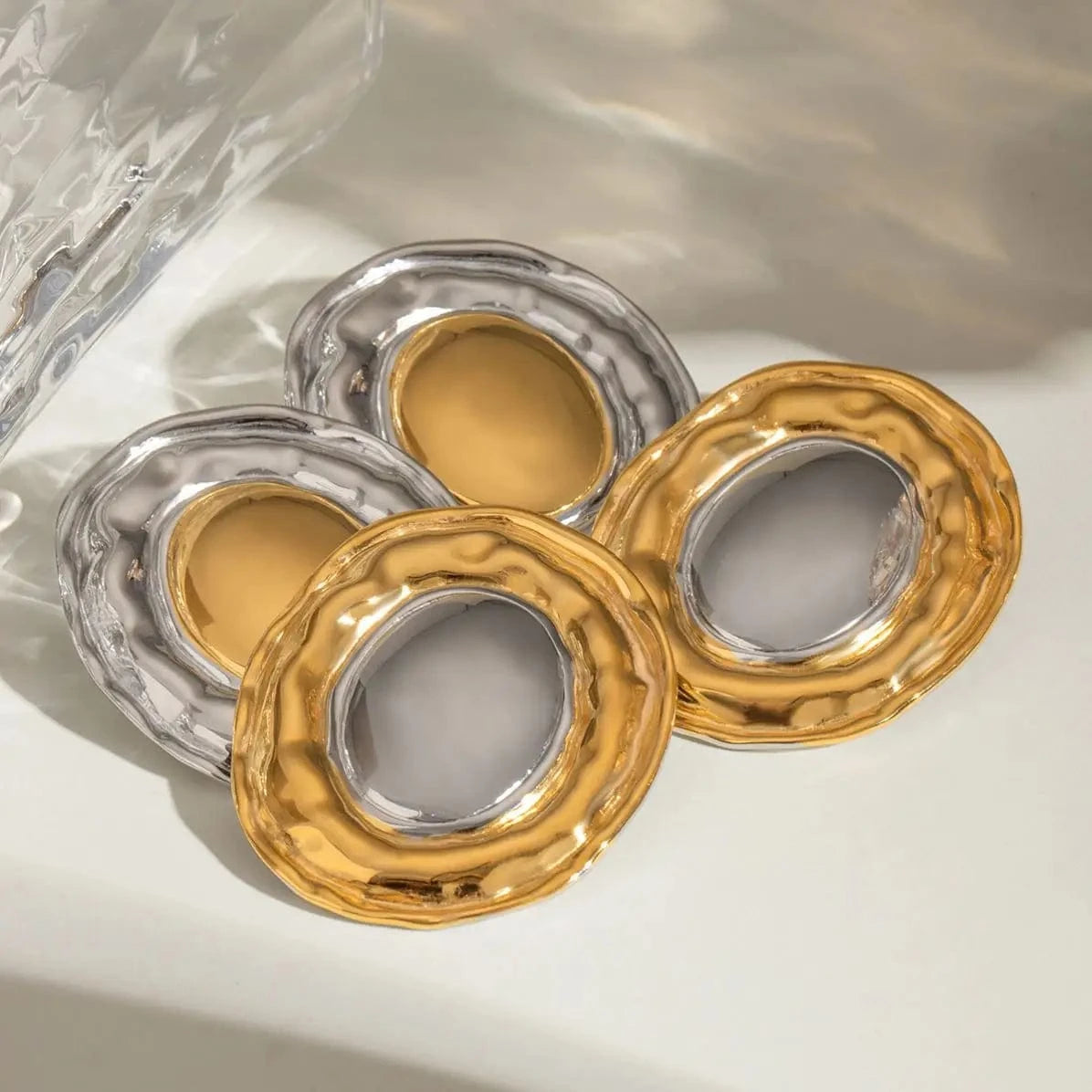 E2452 Statement Stainless Steel CC Earrings Luxury Korean 18k Gold Plated Jewelry Two Tone Colorblocked Gold Geometric Earrings