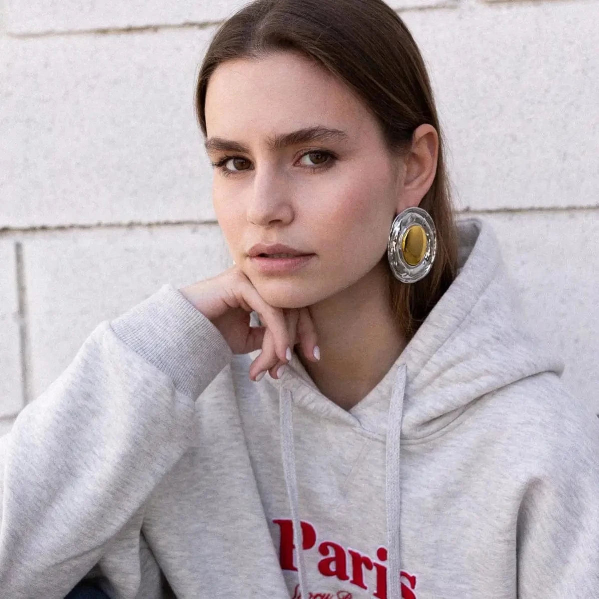 E2452 Statement Stainless Steel CC Earrings Luxury Korean 18k Gold Plated Jewelry Two Tone Colorblocked Gold Geometric Earrings