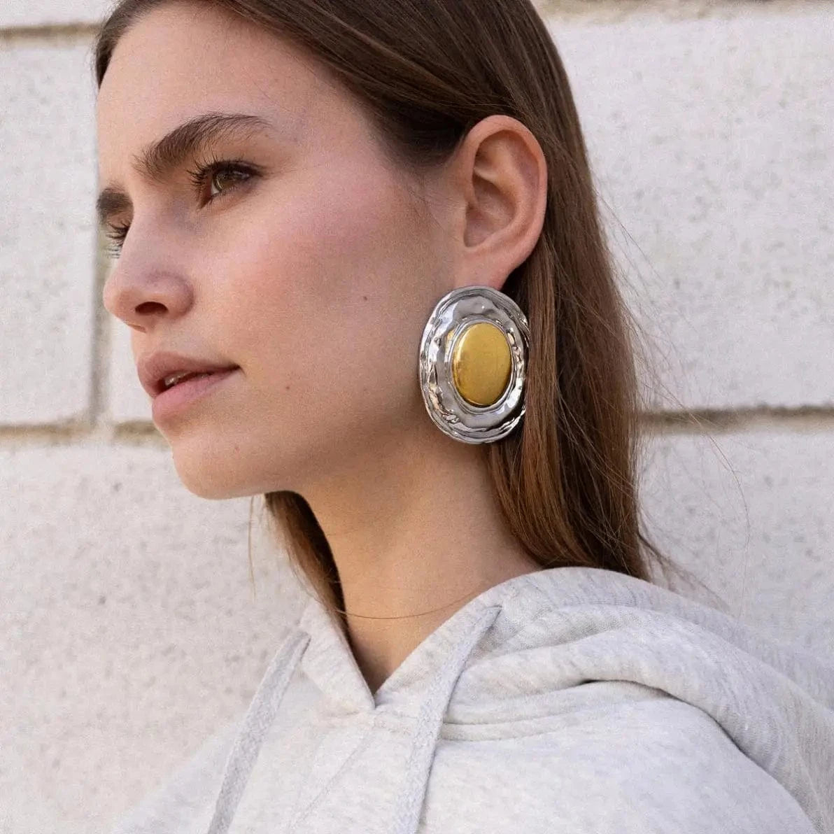 E2452 Statement Stainless Steel CC Earrings Luxury Korean 18k Gold Plated Jewelry Two Tone Colorblocked Gold Geometric Earrings