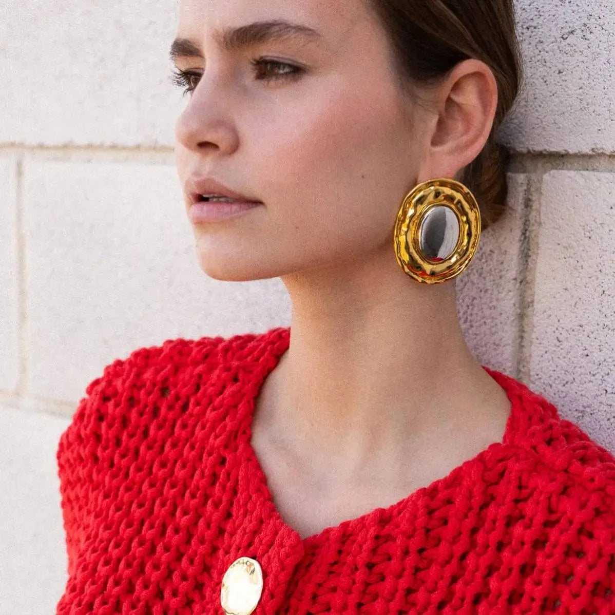 E2452 Statement Stainless Steel CC Earrings Luxury Korean 18k Gold Plated Jewelry Two Tone Colorblocked Gold Geometric Earrings