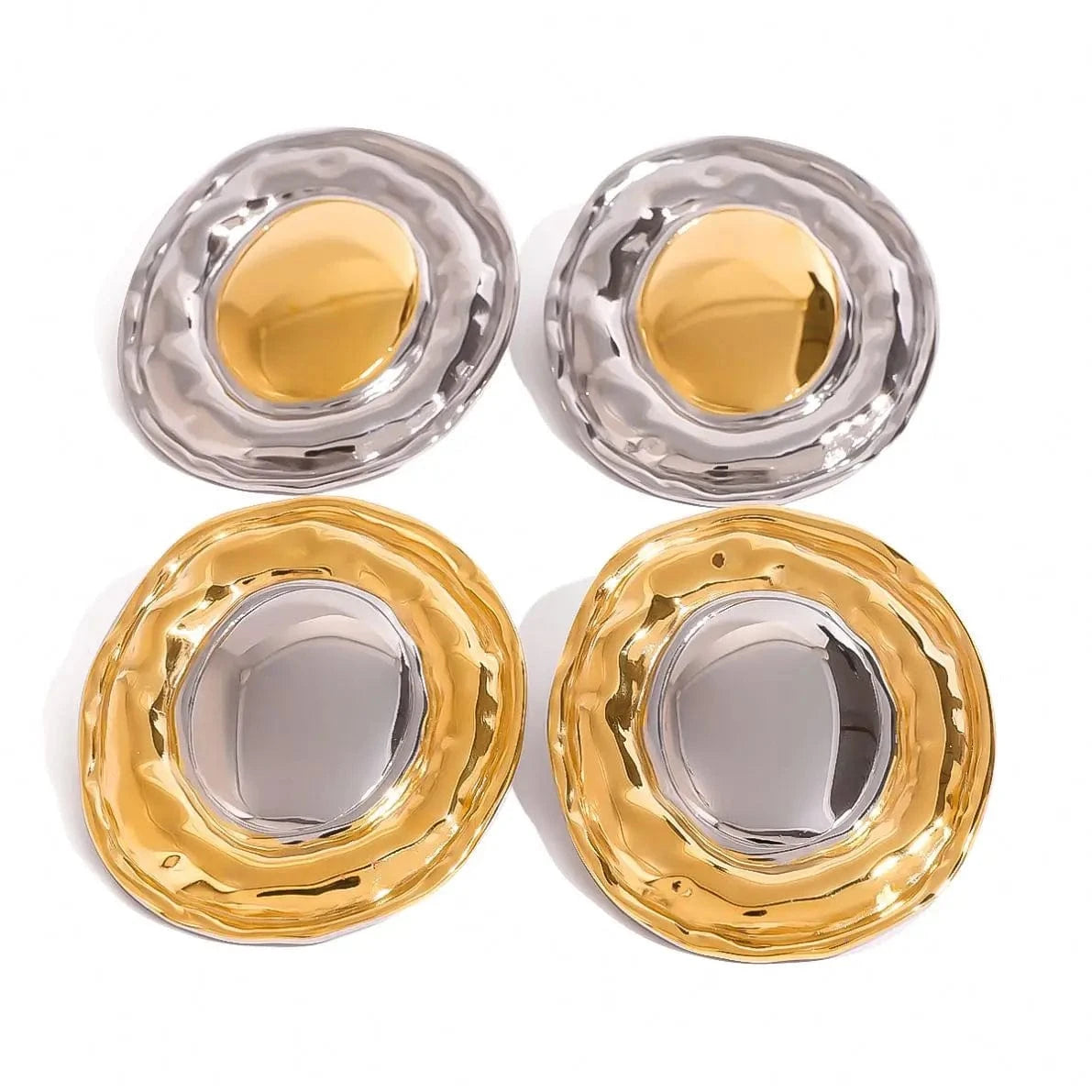 E2452 Statement Stainless Steel CC Earrings Luxury Korean 18k Gold Plated Jewelry Two Tone Colorblocked Gold Geometric Earrings