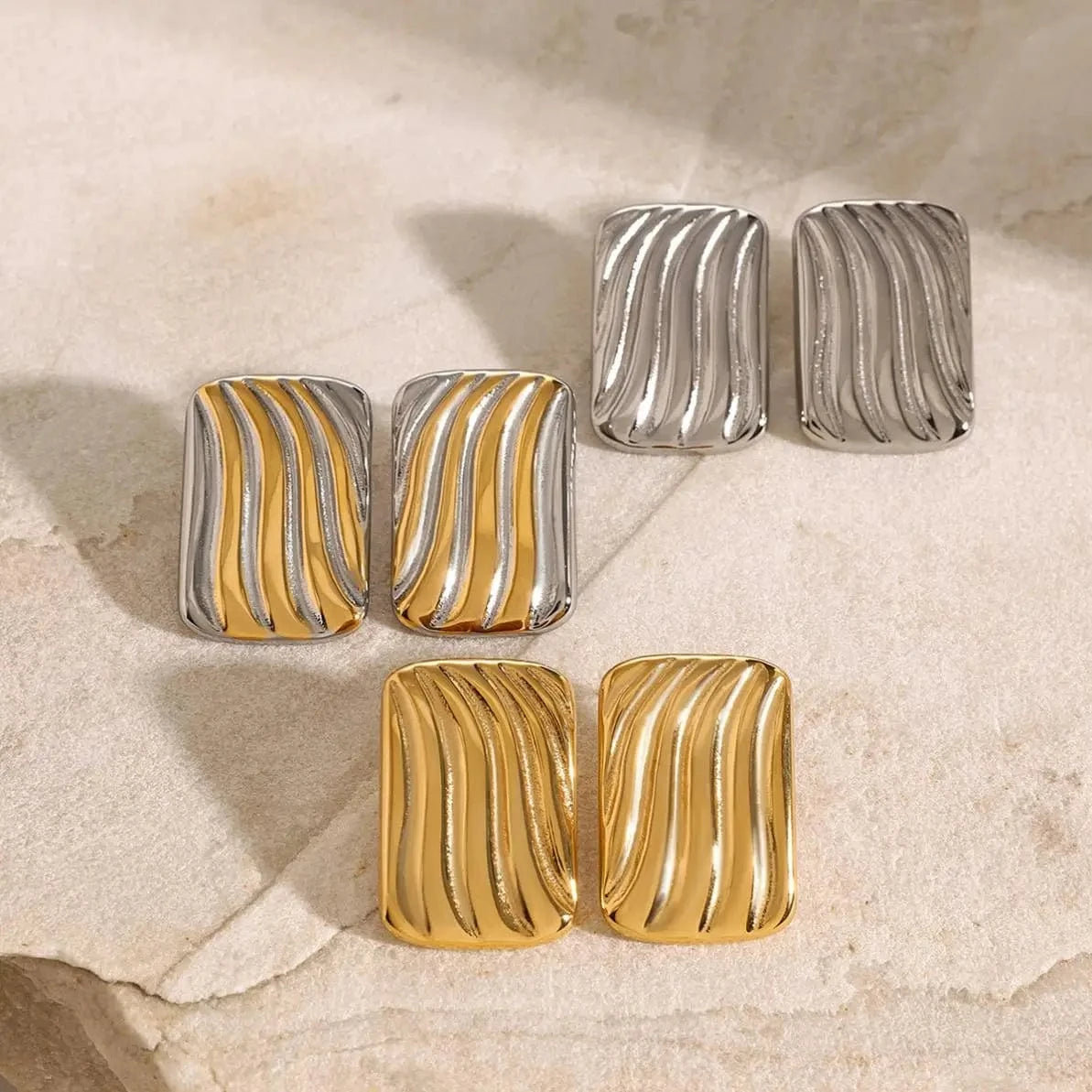 E2569 Jewelry Rectangular Two-tones Ribbing Earring 18k PVD Stainless steel Gold Plated Daily Wearing Earring