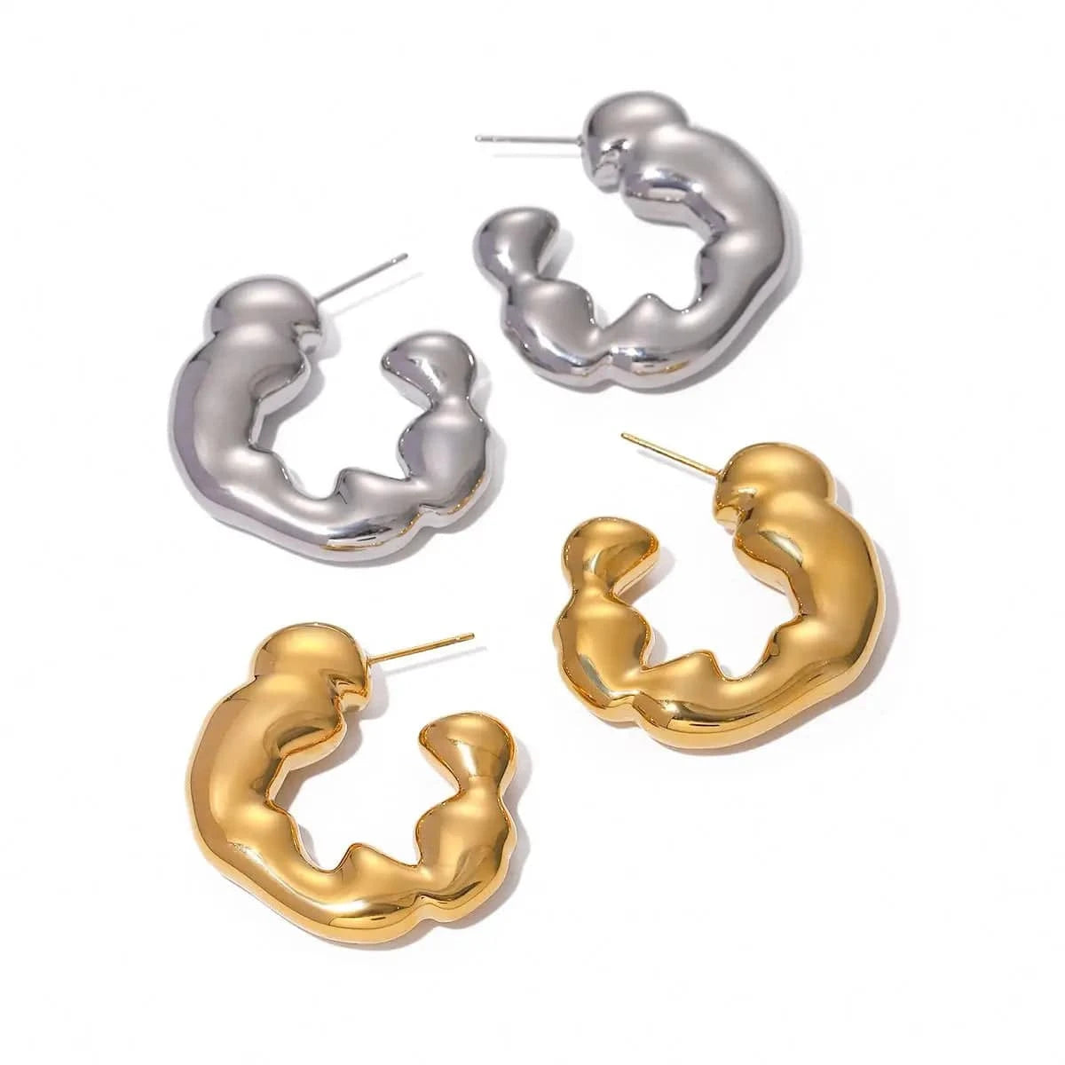 E2678 Jewelry CC Twist Hoop Earring 18K PVD Gold Plated Stainless Steel Irregular Circle Earring For Women