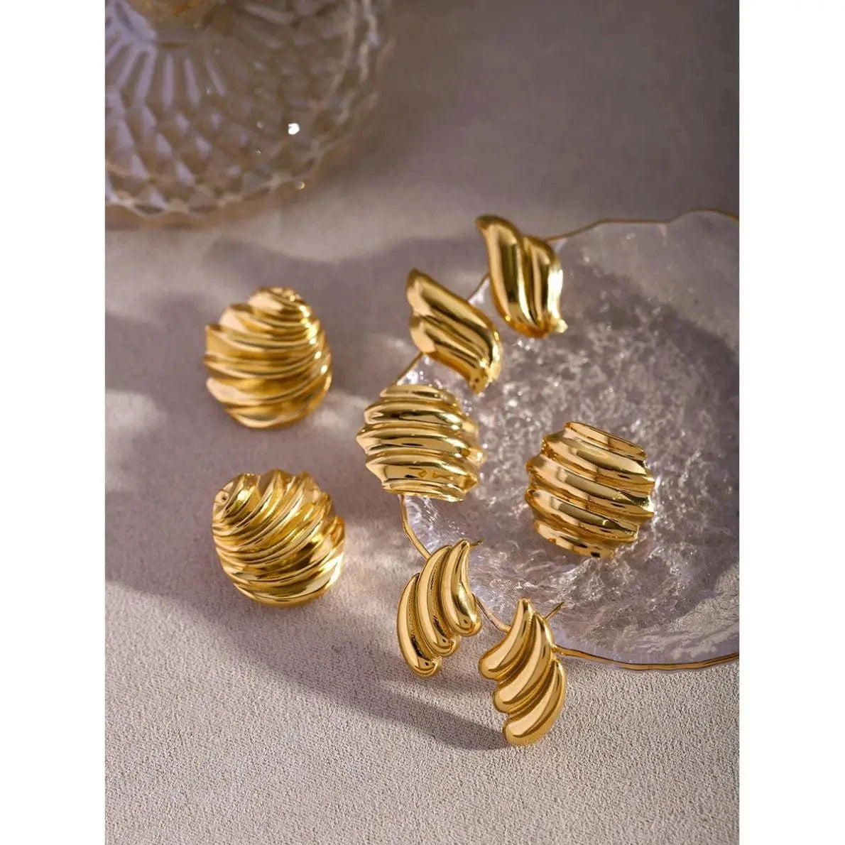 E2701 Waterproof Stainless Steel Earring Swirl Stud Texture Layers Milti layered Geometric Stud Earring For Women Girl