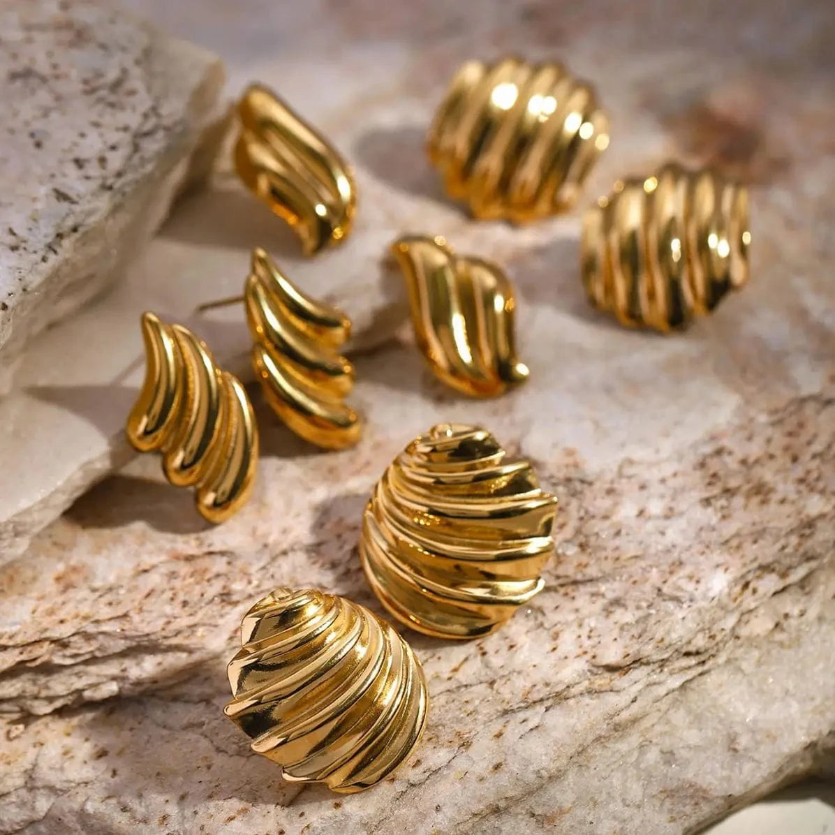 E2701 Waterproof Stainless Steel Earring Swirl Stud Texture Layers Milti layered Geometric Stud Earring For Women Girl