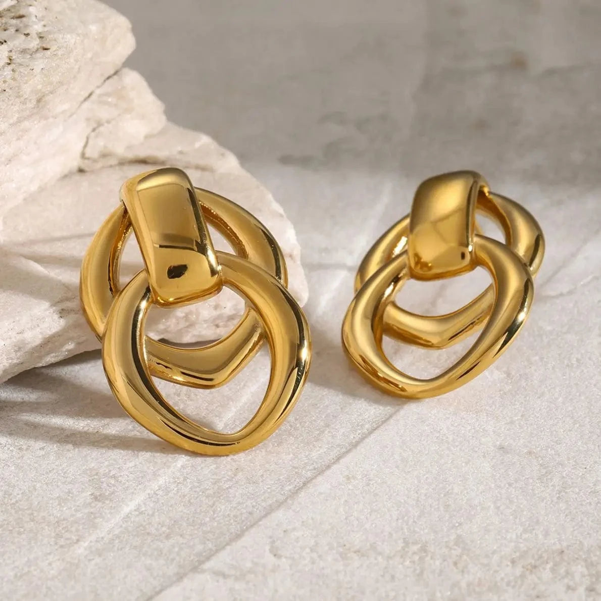 E2704 E2704 Minimalist Women Jewelry Stainless Steel 18K Gold Earring Geometric Double Layer O Stud Earrings