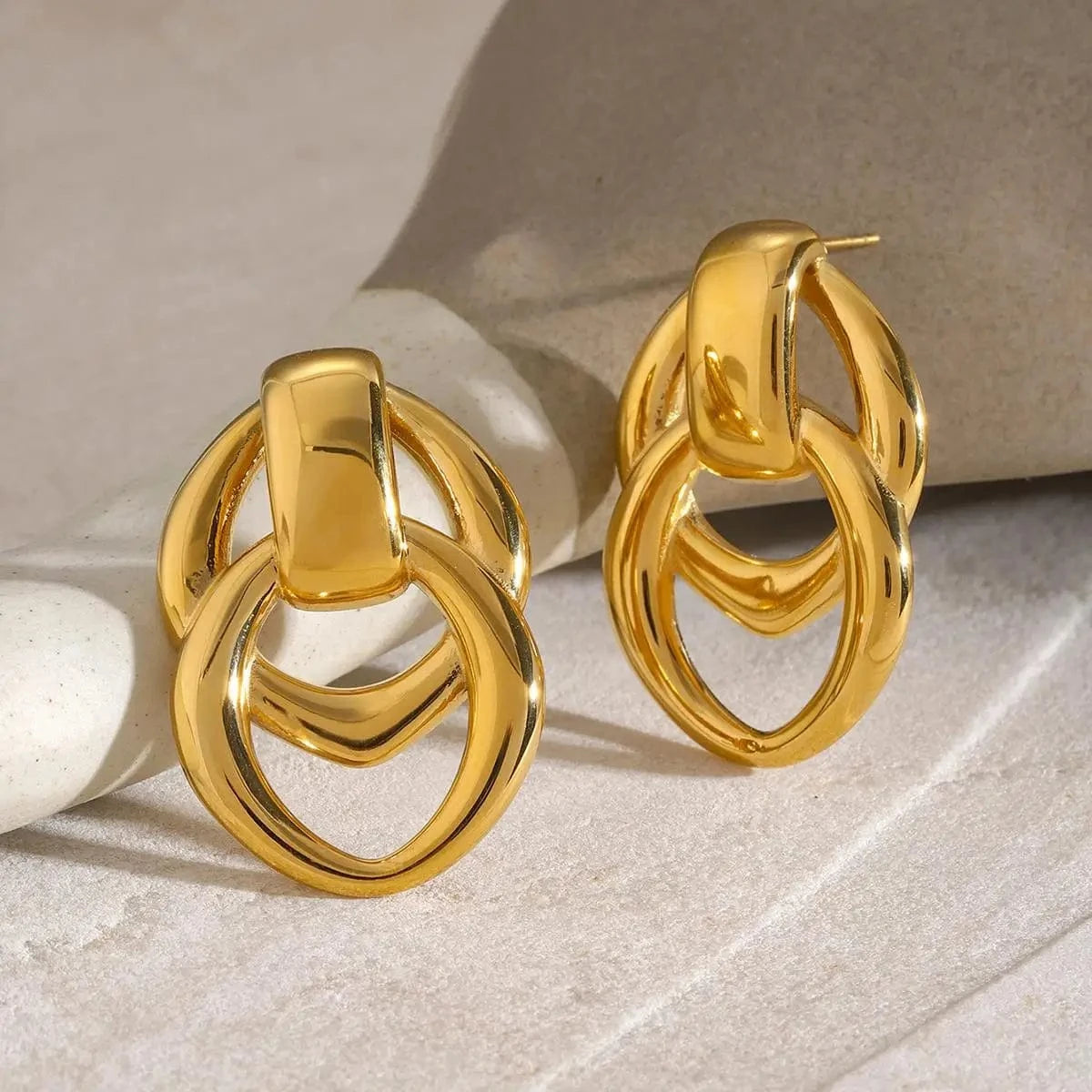 E2704 E2704 Minimalist Women Jewelry Stainless Steel 18K Gold Earring Geometric Double Layer O Stud Earrings