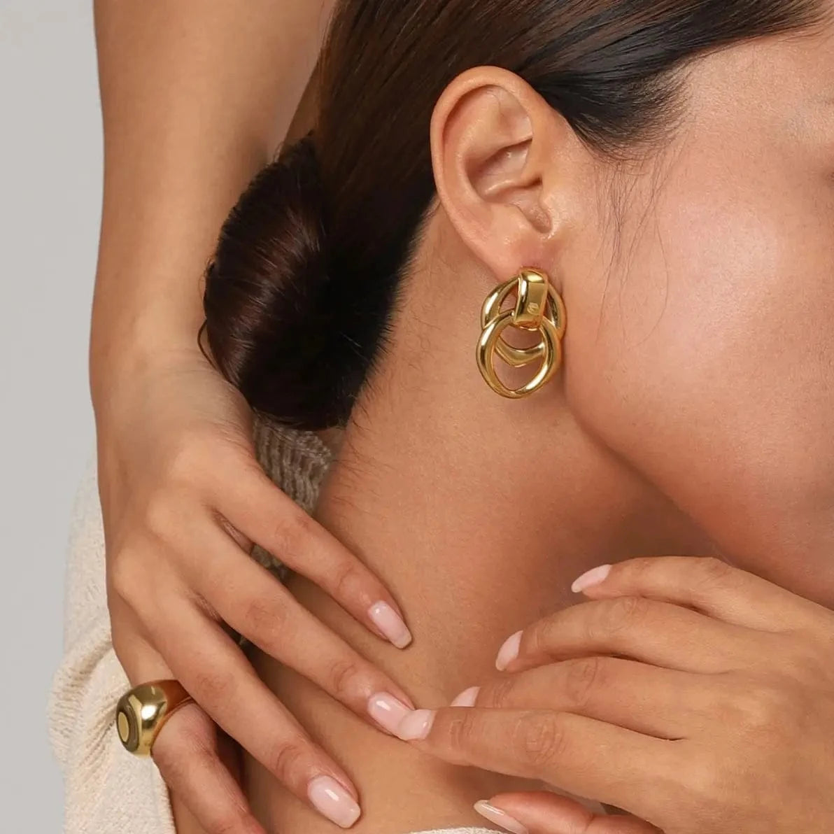 E2704 E2704 Minimalist Women Jewelry Stainless Steel 18K Gold Earring Geometric Double Layer O Stud Earrings