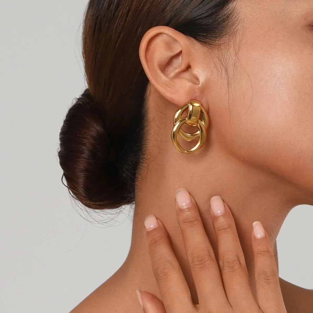 E2704 E2704 Minimalist Women Jewelry Stainless Steel 18K Gold Earring Geometric Double Layer O Stud Earrings