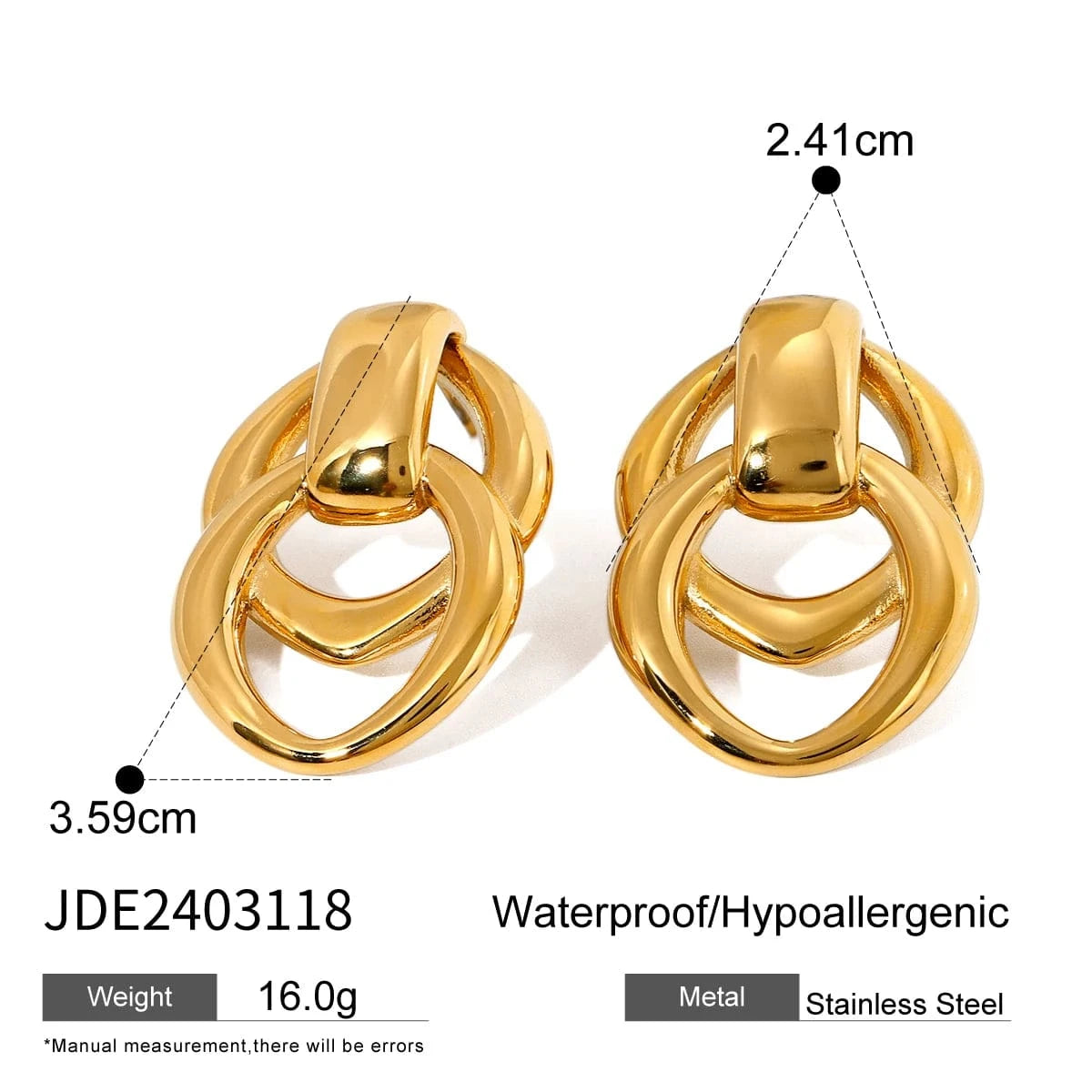 E2704 E2704 Minimalist Women Jewelry Stainless Steel 18K Gold Earring Geometric Double Layer O Stud Earrings