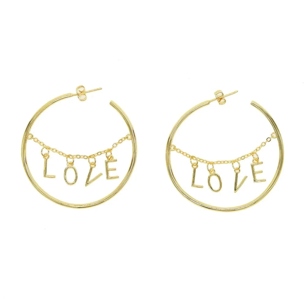 E274-Gold Promotion Gold Plated Valentine's Day Gift Love Letter Big Circle Hoop Earrings European Fashion Women Jewelry