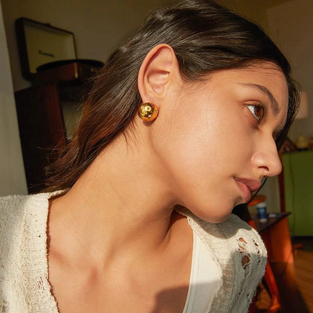 E2984 Gold Silver Plated Ball Earrings Elegant Stainless Steel Stud Earring for Women Fashion Jewelry