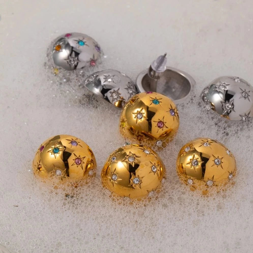E2984 Gold Silver Plated Ball Earrings Elegant Stainless Steel Stud Earring for Women Fashion Jewelry