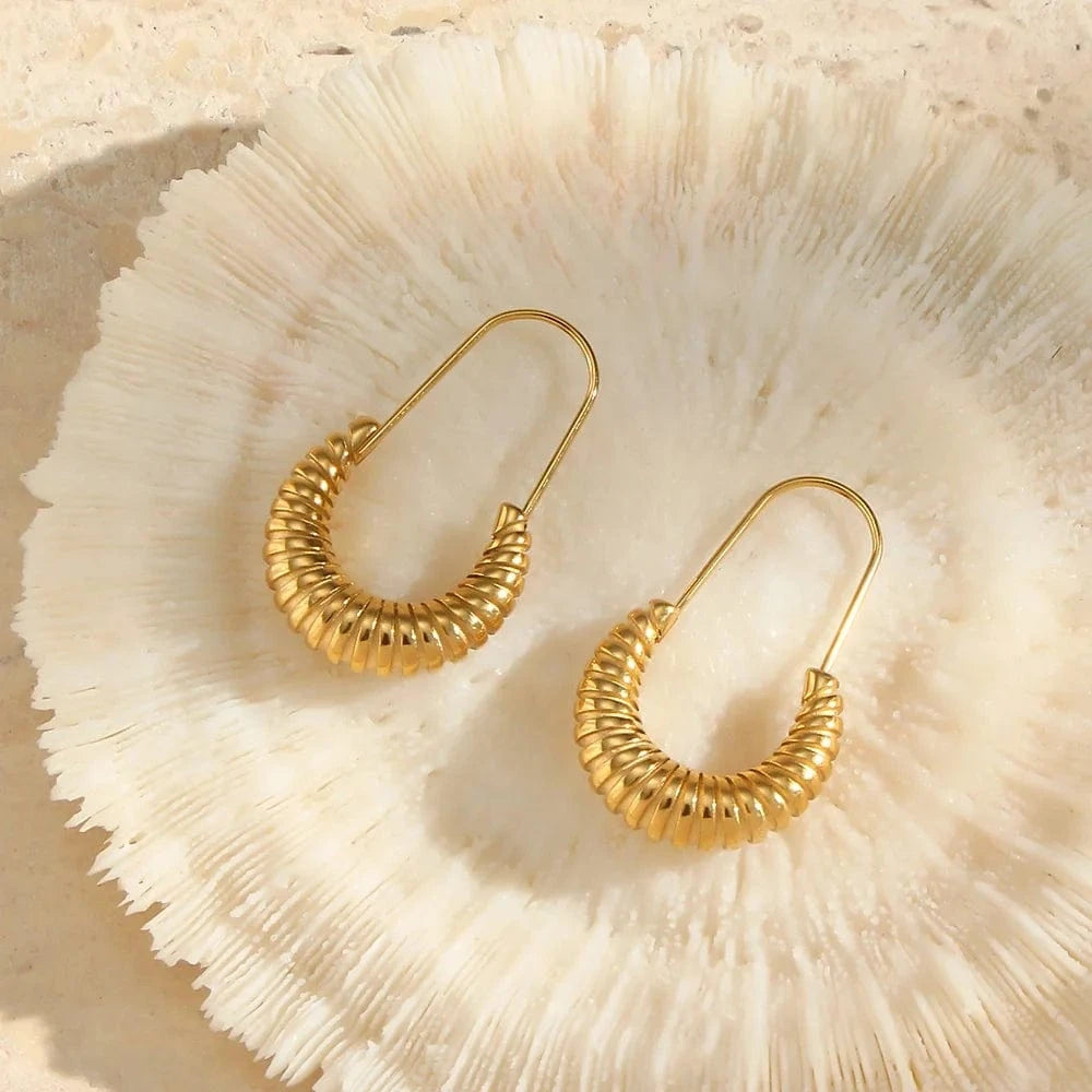 E6974 Trendy Safety Pin Paper Clip Earrings Stainless Steel Croissant Hoop Earrings Women Jewelry