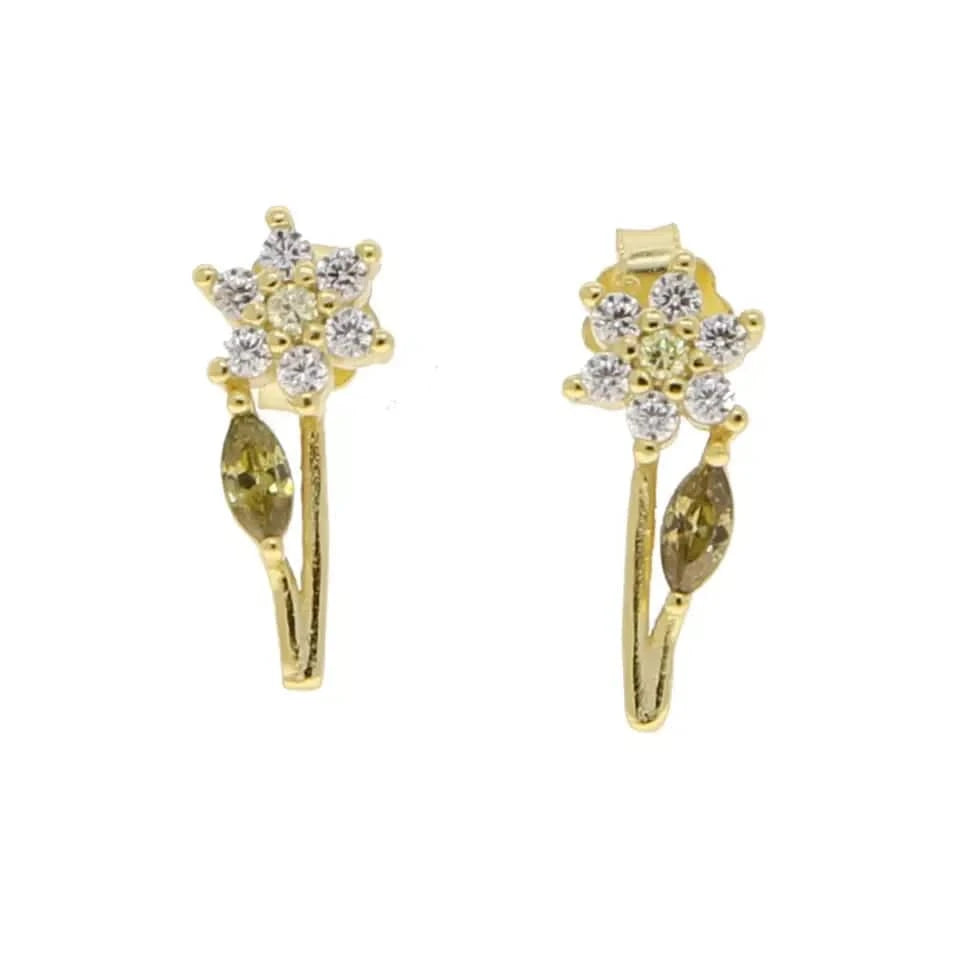 E934-Gold 100% 925 Sterling Silver Multi Piercing Earring Minimal Delicate Gold Plated Butterfly Flower Mini Hoop Fine Silver Jewelry