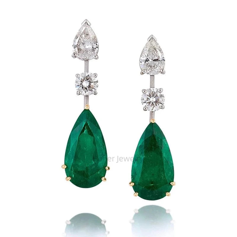 Earring 18k gold Hailer joyas 10k 14k 18k pear green stone moissanite jewelry emerald pendant gold jewellery sets