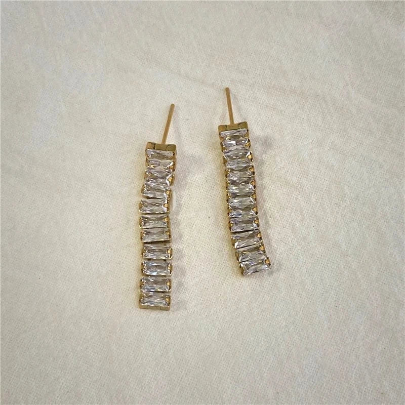 earring clear 34mm Luxury Non Tarnish & Waterproof Shiny Baguette Tennis 18K Gold Plated Statement Zirconia Stainless Steel crystal Jewelry