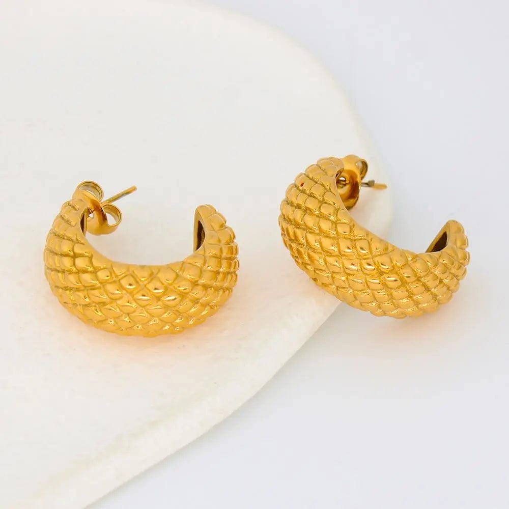 earring / Gold FANJIN Hawaiian Style Pineapple Ananas Jackfruit Summer Fruit Shape Stainless Steel Stud Earrings Waterproof