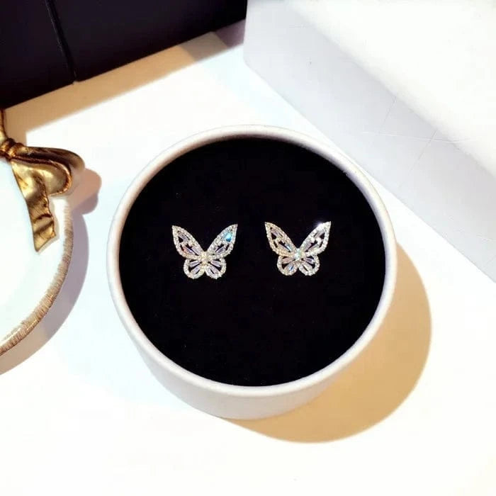 earrings (100% 925 Sterling Silver ) 100% 925 Sterling Silver Zircon butterfly Earrings for Women Luxury Geometric Cubic zircon Stud Earrings Fashion Party Jewelry